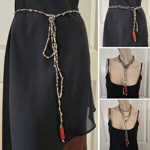 Handmade Wood & Turquoise Beaded Belt 70"